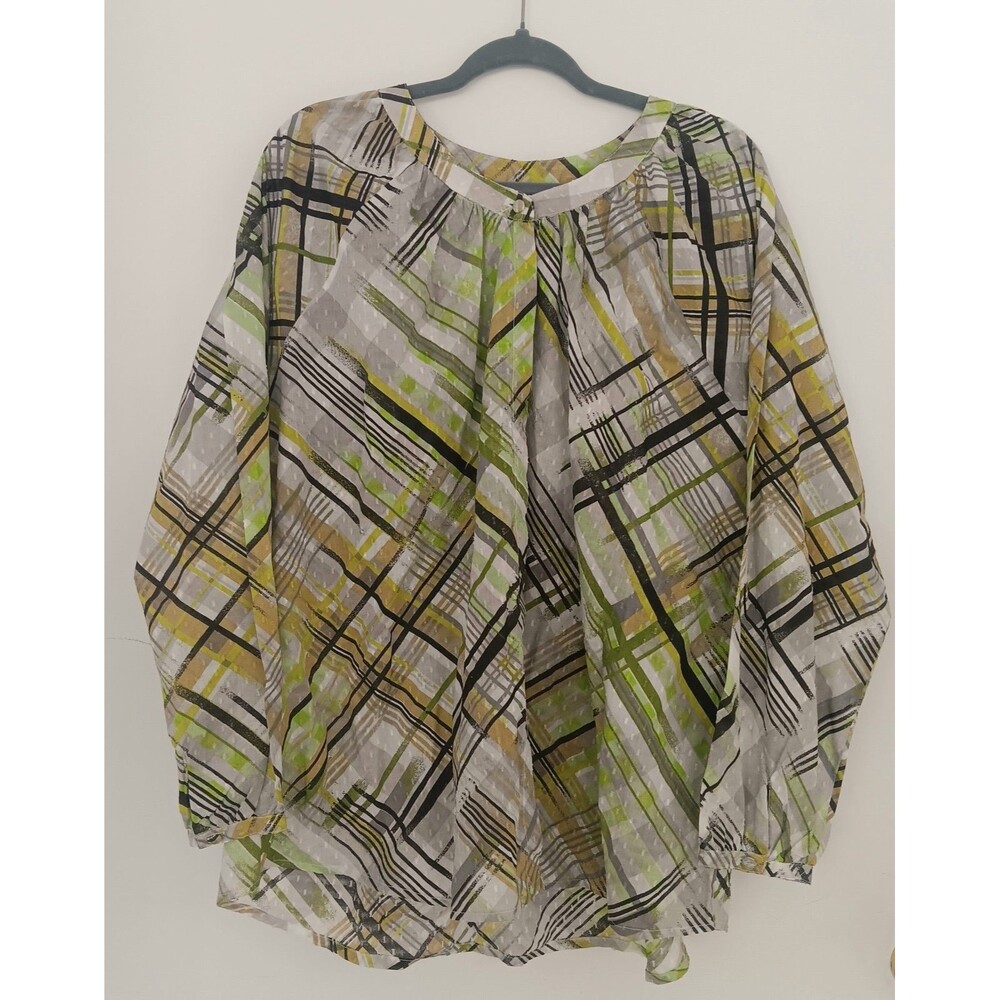 Caribbean Joe Womens 3X Boho Tunic Top Green Geometric